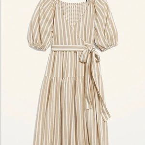 OLD NAVY Waist-Defined Striped Tie-Belt Midi Wrap Dress